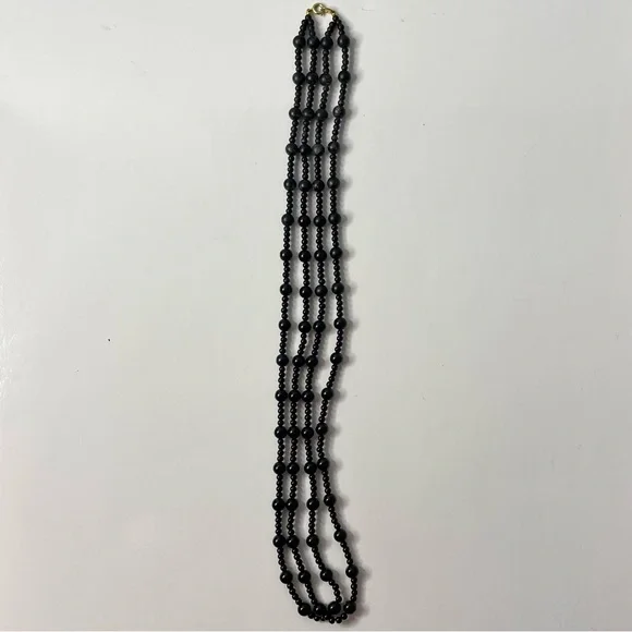 Trifari Signed Black Double Strand Beaded Vintage Necklace with Lobster Clasp - Picture 3 of 7